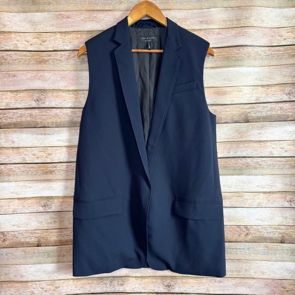 Rag & Bone Women's Navy Blue Francois Wool Crepe Long Vest Size Medium - Picture 1 of 8